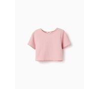 T-shirt En Maille Avec Bordure En Crochet Rose Clair 9/10A