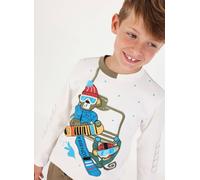 T-shirt En Maille Garçon Imprimé Singes Snowboard Blanc 12M
