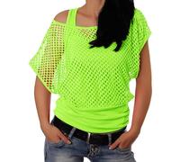 T-Shirt en Maille pour Femme Tenue des années 80 pour Le Carnaval Fête à thème Haut en Maille Haut d'été Résille Fluo avec Épaules Dénudées pour Rétro Disco Costume Carnaval Fête