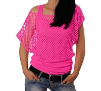 T-Shirt en Maille pour Femme Tenue des années 80 pour Le Fête à thème Haut en Maille Haut d'été Résille Fluo avec Épaules Dénudées pour Rétro Disco Costume Fête (M)