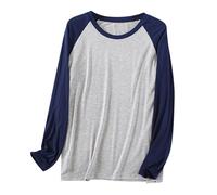 T-shirt en modal à manches longues pour homme - Haut de pyjama ultra doux et léger à col rond confortable à coupe ample unie T-shirt basique décontracté pour la maison et le salon, bleu marine, XL