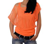 T-Shirt en résille néon pour Femmes des années 80, Haut à épaules dénudées Maillot