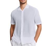 T-shirt en tricot pour homme - Transparent - Manches courtes - Décontracté - Dentelle - Haut en maille - Transparent - Sexy - Léger - Fin - Décontracté - Tenue de plage - Respirant, gris clair, M