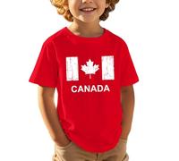 T-Shirt Enfant 10 Ans - T-shirt à manches courtes pour enfants décontracté confortable et tendance imprimé feuille d'érable fête nationale européenne et fête de l'indépendance (Red 6-7 Years)