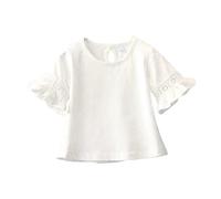 T-Shirt Enfant, en Bas Âge Filles T-Shirts Dentelle Demi Manches Col Rond Blouse Ample Été Couleur Unie Décontracté Hauts pour Filles, Anti-Rides