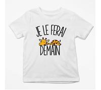 T-shirt Enfant - Je le ferai Demain - Girafe - Blanc - Manches courtes - 4 ans 4 ans