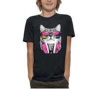 T-shirt Enfant - PIXEL EVOLUTION - Chat Casque DJ - Coupe ajustée - 100% Coton - Noir 8 ans
