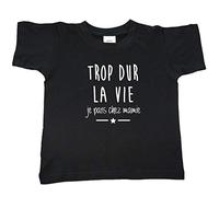 T-Shirt Enfant Trop Dur la Vie, Je pars chez Mamie Noir 12-14 Ans
