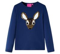 T-shirt enfants manches longues cerf pailleté bleu marine - VIDAXL - 5 dimensions disponibles 128 cm