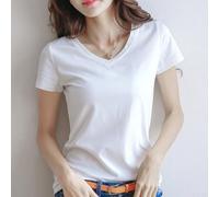 T-shirt essentiel pour femme à manches courtes et col élégant pour garde-robe quotidienne (2XL col en V blanc)