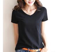 T-shirt essentiel pour femme à manches courtes et col élégant pour garde-robe quotidienne (taille S, col en V, noir)