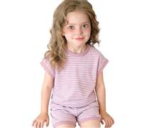 T-shirt et short d'été élégant à rayures 2026 - Tenue décontractée et sportive pour filles et tout-petits, Rose, 1-2 ans