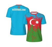 T-Shirt Été à Manches Courtes Imprimé Drapeau Azerbaïdjan pour Homme, Respirant Léger Course Cyclisme Sport Entraînement Décontracté Rassemblements