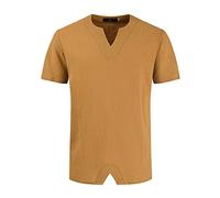 T-Shirt Été Homme Couleur Unie Décontracté Manche Courte Homme Simplicité Confortable Col V Tops Homme Assortis Vacances Léger Respirant Shirt Décontractée Homme A-Camel XXL