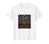 T-Shirt Europe Solar Eclipse 2026 Carte de Nuit Étoilée Van Gogh T-Shirt Graphique avec Valeur