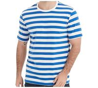T-shirt européen à rayures bleu marine et rayures pour homme - Décontracté - Tendance - Confortable - Commerce extérieur - Affaires - Sport - Col rond - Manches courtes, bleu clair, 4XL