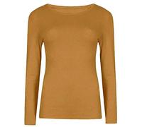 T-shirt extensible à manches longues et col rond pour femme, camel, 40-42