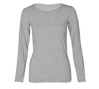 T-shirt extensible à manches longues et col rond pour femme, gris clair, 44-46