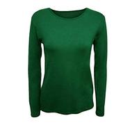 T-shirt extensible à manches longues et col rond pour femme, vert bouteille, 40-42