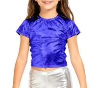 T-Shirt Extensible Brillant pour Enfants Manches Courtes Haut Chorale Confortable Tenue Scène Vêtements Jeunes Filles Garçons #1219F