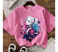 T-shirt femme 100 % coton côtelé, imprimé papillon et Harley Quinn, style universitaire, drapé, doux, respirant, manches courtes, coupe ajustée, haut haute élasticité L,M,S,XLAnimal,Portrait,graphique
