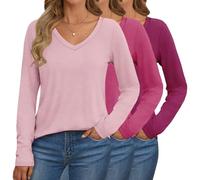 T-Shirt Femme 2025 à Col V et Manches Longues - Lot de 3/5/10, Confortable et Basique pour Tenue de Travail ou Quotidienne (FR/ES, Alpha/Lettres, XXL, Taille Normale, Taille Normale, 3pc-10)