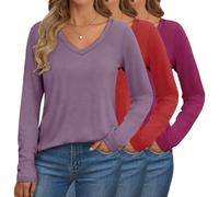 T-Shirt Femme 2025 à Col V et Manches Longues - Lot de 3/5/10, Confortable et Basique pour Tenue de Travail ou Quotidienne (FR/ES, Alpha/Lettres, XXL, Taille Normale, Taille Normale, 3pc-02)