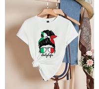 T-shirt femme à col rond à coupe décontractée, imprimé portrait d'Italie, en mélange de coton, convient pour l'été L,M,S,XL,XS,XXL,XXSPortrait,LettresTissu tricoté