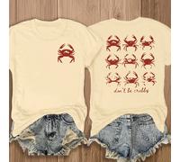 T-shirt femme à imprimé crabe recto-verso, design sur le thème vibrant de l'océan avec le texte "Je vais me transformer en crabe", col rond casual, manches courtes L,M,S,XL,XS,XXLNoëlTissu tricoté