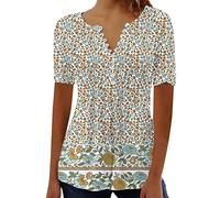 T-Shirt Femme à Imprimé Floral Blouse Col Rond Tops Hauts Été Manches Courtes Chemises Amples de Base Loisirs Sport Shirts Grande Taille légant Tunique Vintage Chic Décontracté