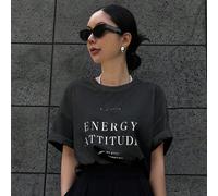 T-shirt femme à manches courtes col rond, coupe ample, imprimé lettres "Keep Smiling ENERGY ATTITUDE See The Good Time For You", t-shirt d'été ample, t-shirt graphique L,M,S,XL,XSLettres,SloganCoton