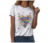 T Shirt Femme à Manches Courtes Coton Top d'été Tee Shirt Été Col Rond Graphic Hauts Décontracté Blouse T Shirts Blanc Imprimante Tunique avec Motif Papillons Grande Taille Tops Chemises Pas Cher