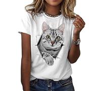 T-Shirt Femme à Manches Courtes imprimé en 3D avec Impression numérique Animal Series Cat Personalized Crew Neck (série d'animaux)