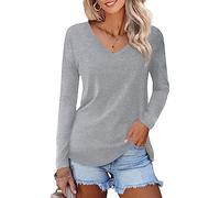 T-Shirt Femme À Manches Courtes/Manches Longues Col en V Tee Shirt et élégant Tuniques De Base D'été et d'hiver (C-Gris Clair, XXL)