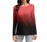 T-Shirt Femme à Manches Longues Col Rond Décontracté Dégradé - Haut Tous Les Jours pour Travail et Loisirs, Automne (FR/ES, Alpha/Lettres, L, Taille Normale, Taille Normale, style01)