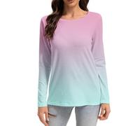 T-Shirt Femme à Manches Longues Col Rond Décontracté Dégradé - Haut Tous Les Jours pour Travail et Loisirs, Automne (FR/ES, Alpha/Lettres, 5TG, Taille Normale, Taille Normale, style09)