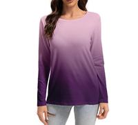 T-Shirt Femme à Manches Longues Col Rond Décontracté Dégradé - Haut Tous Les Jours pour Travail et Loisirs, Automne (FR/ES, Alpha/Lettres, 5TG, Taille Normale, Taille Normale, style02)