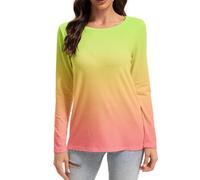 T-Shirt Femme à Manches Longues Col Rond Décontracté Dégradé - Haut Tous Les Jours pour Travail et Loisirs, Automne (FR/ES, Alpha/Lettres, 3TG, Taille Normale, Taille Normale, style08)