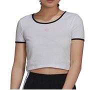 T-shirt Femme - Adidas Originals - Cropped Tee - Blanc - Manches Courtes - Logo Brodé Rose 40