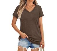 T-Shirt Femme Basique à Manches Courtes Col V, Imprimé Floral - Vendu à l'Unité ou en Lot (3/5/10 Pièces) (FR/ES, Alpha/Lettres, 3TG, Taille Normale, Taille Normale, color02)
