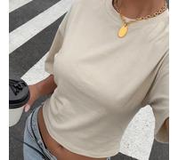 T-shirt femme beige à manches chauve-souris, mode polyvalente, chic élégant et modeste, style décontracté, pour l'été, occasions, quotidien, journée et sorties L,M,S,XL,XS,XXL,XXS,XXXL,XXXXLUnicoloreT