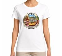 T-Shirt Femme Blanc Lyon, Capitale de la gastronomie et de Mon estomac | Tee Shirt Coton Bio 175 g/m² Col Rond XS à 3XL | Manches Courtes Oeko-TEX | Idée Cadeau Lyonnaise Noël Anniversaire Départ