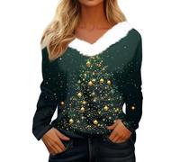 T Shirt Femme Chemise Noel Ronde Mère Moche Vert armée Sweat Noël Manche Longue Col V Pull de Noël Hiver Chic Sapin Glamour Pull Noel Femme Vert armée XL