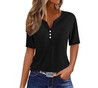 T Shirt Femme Chic Col V Printemps Pas Cher Basiques Couleur Unie T-Shirt Chemisier Ample D'Été Demi Manche Casual Élégant Hauts Été Tunique Lâches Tunique Décontracté Blouse Grandes Tailles Pas Cher