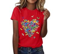 T-Shirt Femme Chic en Coton Blanc - T-Shirt à Manches Courtes Col Rond - Tee Shirt Imprimé Papillon - Tunique Éte Grande Taille