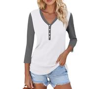 T-Shirt Femme Chic et Élégant Été Top T-Shirt Vetement Femmes T-Shirts Tops et Chemisiers Blouse Debardeur Femme Col Rond Tops à Manches Longue Hauts Décontracté Ete Vintage(B Gray,Large)