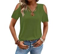 T-Shirt Femme Chic et Elegant Tee Shirt Haut Top Ete T-Shirts à Manches Courtes Chemises Décontractées en Polyester Coton Col V Blouse Femme Fluide,Vert Armée,M,f361r