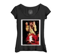 T-Shirt Femme Col Echancré Jimi Hendrix Brule Guitare Psychedelique Vintage Rock 70's