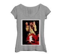 T-Shirt Femme Col Echancré Jimi Hendrix Brule Guitare Psychedelique Vintage Rock 70's
