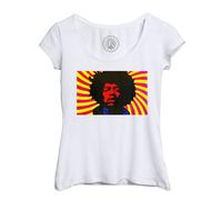 T-Shirt Femme Col Echancré Jimi Hendrix Rock 70's Vintage Psychedelique Portrait